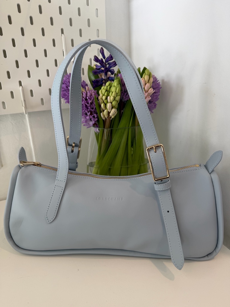 Longchamp Pastel Blue Leather Shoulder Bag With Gold-Tone Hardware